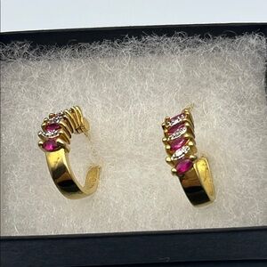 16 Vintage PAJ BB Sterling Gold Plated Rub and Diamond Vermeil Hoop Earrings